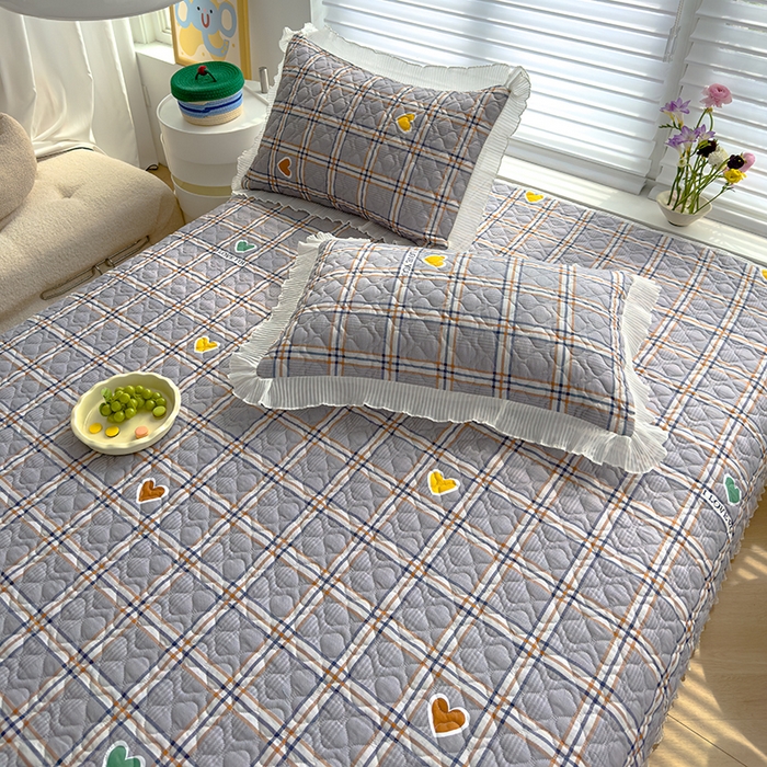 91家纺网 家纺一手货源 找家纺 冬然 2023新款全棉床盖纯棉床盖夹棉床单全棉床单纯棉床单爱心格灰
