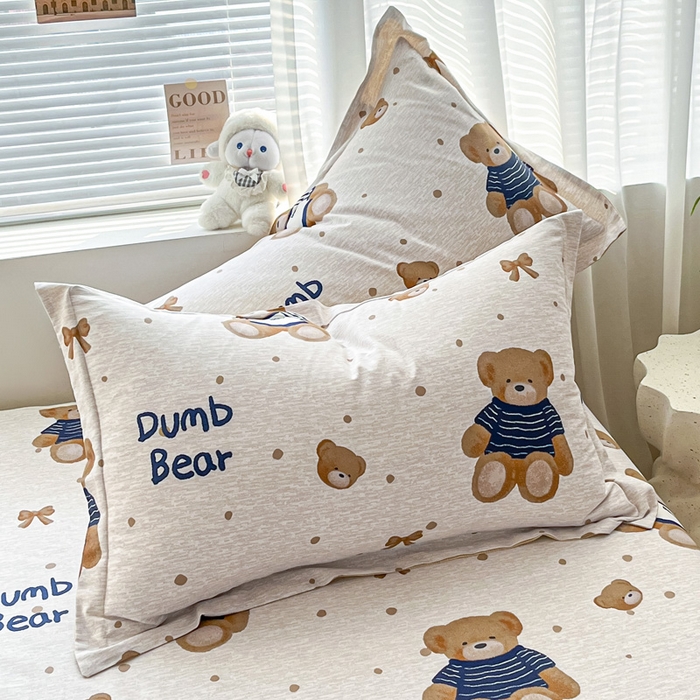 91家纺网 家纺一手货源 找家纺 涵宸家纺 2024新款全棉小清新印花单品套件--单枕套 枕套-布偶熊