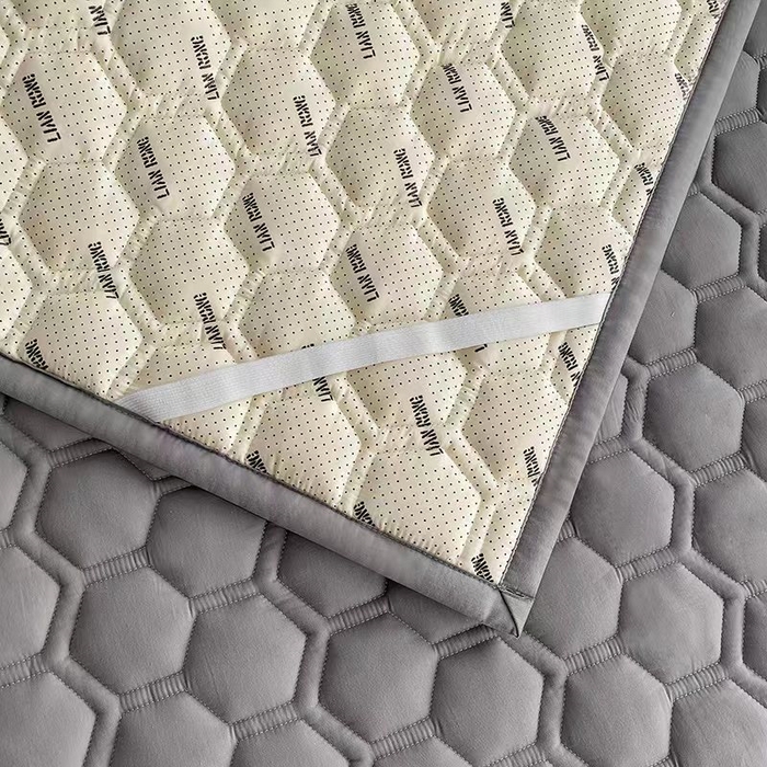 91家纺网 家纺一手货源 找家纺 恋绒家纺 A类刺绣款床褥学生软床垫子床护垫软垫（图1）可爱熊-浅灰