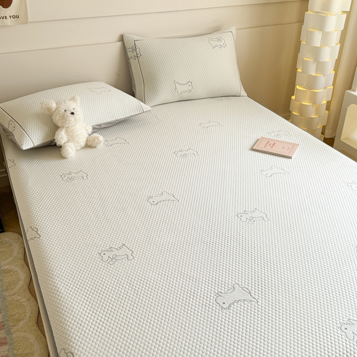 91家纺网 家纺一手货源 找家纺 慕尚家纺 2025新款卡通凉豆豆凉感冰丝席凉席 床笠款-小怪兽