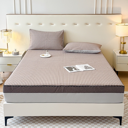 91家纺网 家纺一手货源 找家纺 邦妮家纺 2024新款A类凉感丝床笠凉席床垫30公分内可用 凉感-咖色