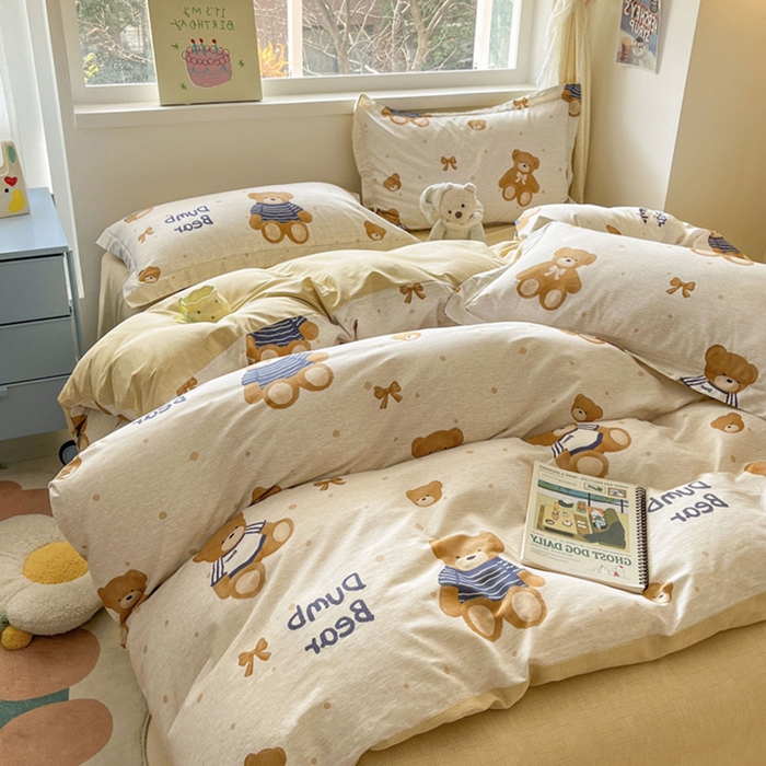 91家纺网 家纺一手货源 找家纺 涵宸家纺 2024新款全棉小清新印花单品套件--单被套 布偶熊