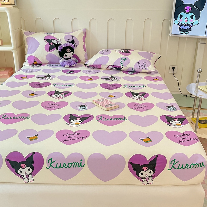 91家纺网 家纺一手货源 找家纺 博雅 2024新款三丽鸥正版授权全棉活性印花单床笠 心心库洛米