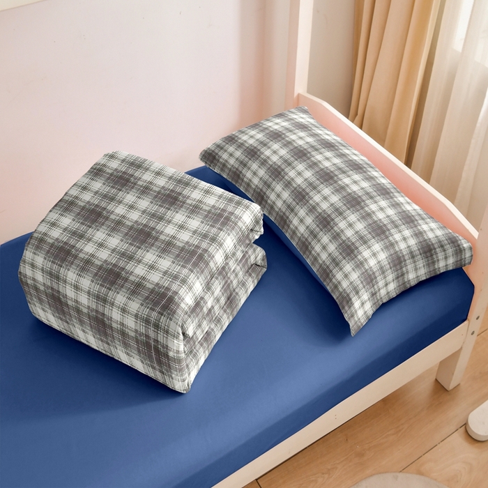 91家纺网 家纺一手货源 找家纺 啊雅家居 床上用品水洗棉印花五件套七件套 日系条格灰