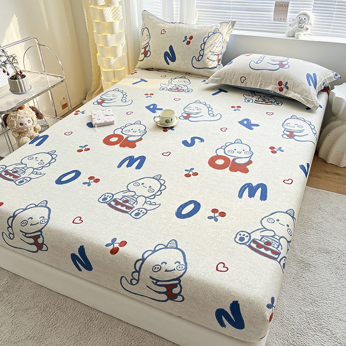 91家纺网 家纺一手货源 找家纺 涵宸家纺 2024新款全棉小清新印花单品套件--单床笠 床笠-皮皮龙