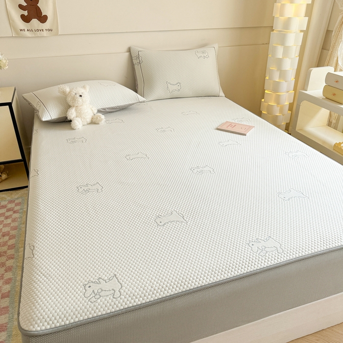 91家纺网 家纺一手货源 找家纺 慕尚家纺 2025新款卡通凉豆豆凉感冰丝席凉席 床笠款-小怪兽