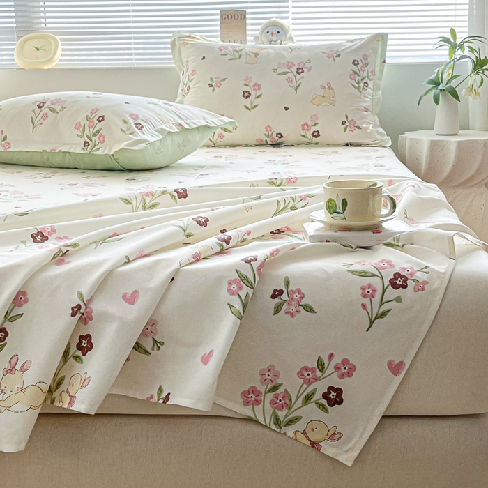 91家纺网 家纺一手货源 找家纺 涵宸家纺 2024新款全棉小清新印花单品套件--单床单 床单-甜糖奶咖