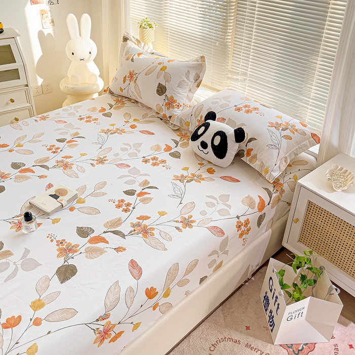 91家纺网 家纺一手货源 找家纺 大柏树 2025新款全棉13376印花四件套系列（可定制）-单床笠 浅花悠悠