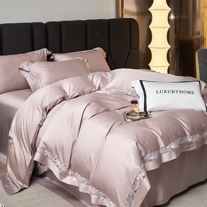 91家纺网 家纺一手货源 找家纺 榻尚家居 2024新款天丝棉法式镂空工艺款四件套--云绡（会员减20） 豆沙色