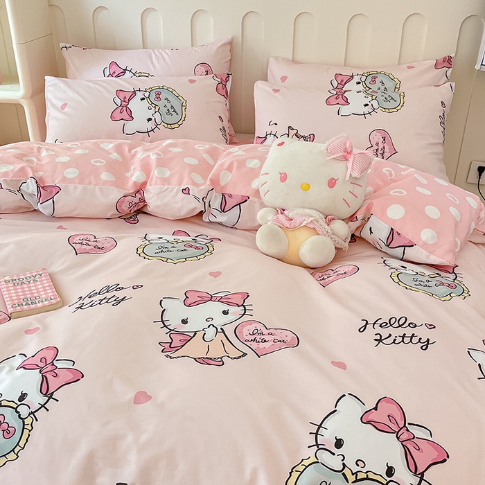 91家纺网 家纺一手货源 找家纺 博雅 2024新款全棉三丽鸥AB版活性印花四件套 曲奇kt