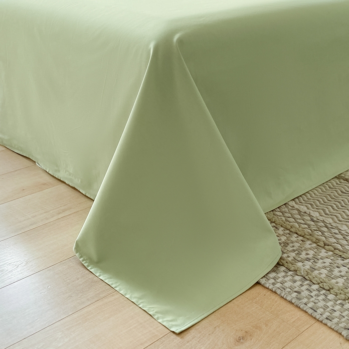 91家纺网 家纺一手货源 找家纺 芊寻家居 2024新款13372全棉纯色四件套无印良品风简约套件 奶油粉-果绿