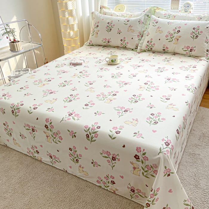 91家纺网 家纺一手货源 找家纺 涵宸家纺 2024新款全棉小清新印花单品套件--单床单 床单-甜糖奶咖