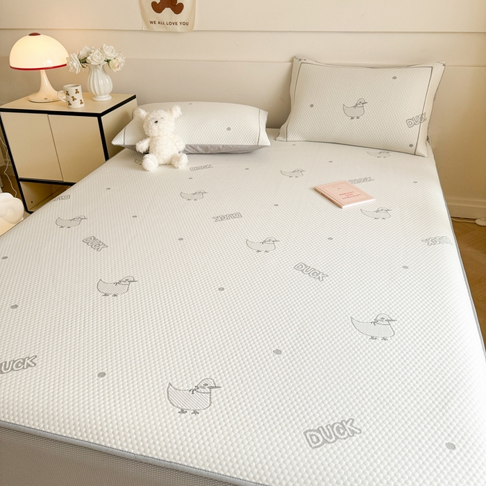 91家纺网 家纺一手货源 找家纺 慕尚家纺 2025新款卡通凉豆豆凉感冰丝席凉席 床笠款-小鸭