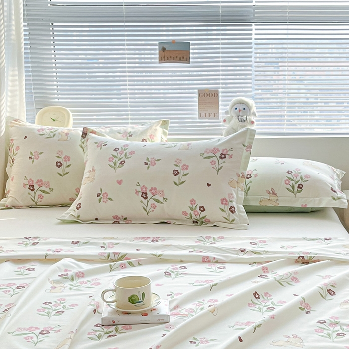 91家纺网 家纺一手货源 找家纺 涵宸家纺 2024新款全棉小清新印花单品套件--单枕套 枕套-甜糖奶咖
