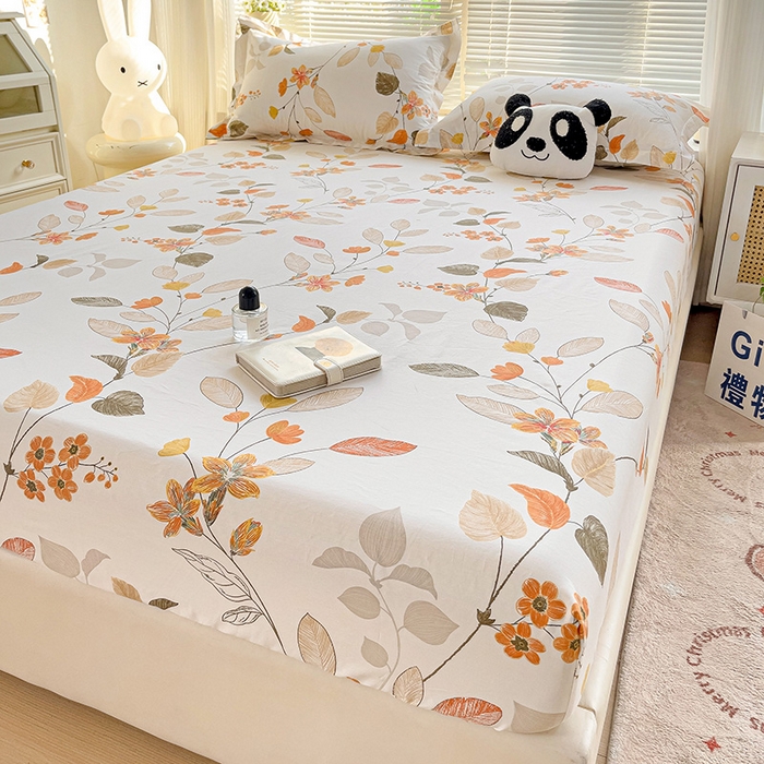 91家纺网 家纺一手货源 找家纺 大柏树 2025新款全棉13376印花四件套系列（可定制）-单床笠 浅花悠悠