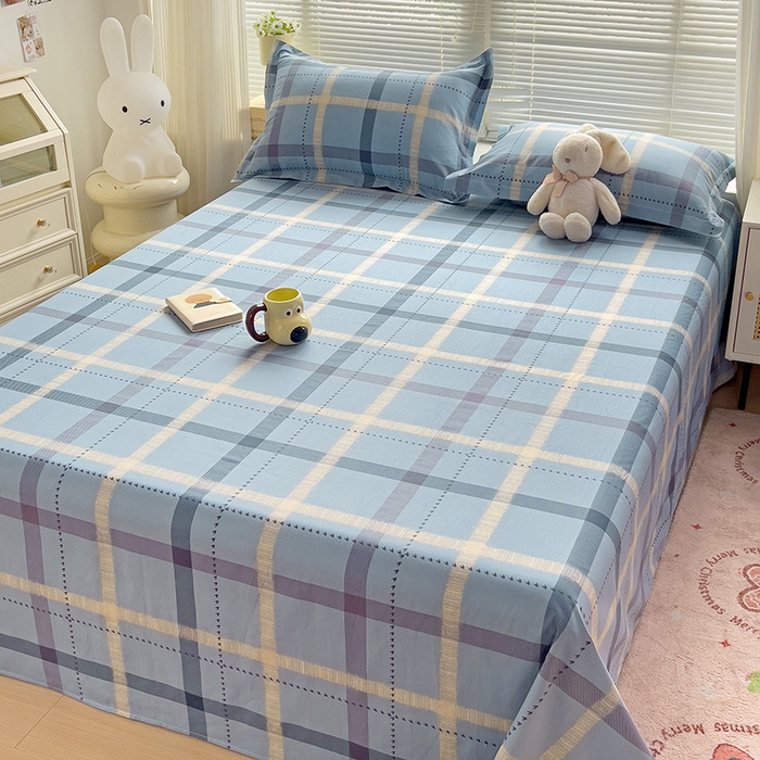 91家纺网 家纺一手货源 找家纺 大柏树 2025新款全棉13376印花四件套系列（可定制）-单床单 卡洛塔-蓝