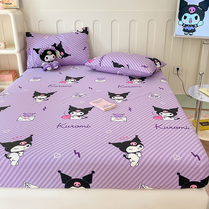 91家纺网 家纺一手货源 找家纺 博雅 2024新款三丽鸥正版授权全棉活性印花单床笠 细条库洛米