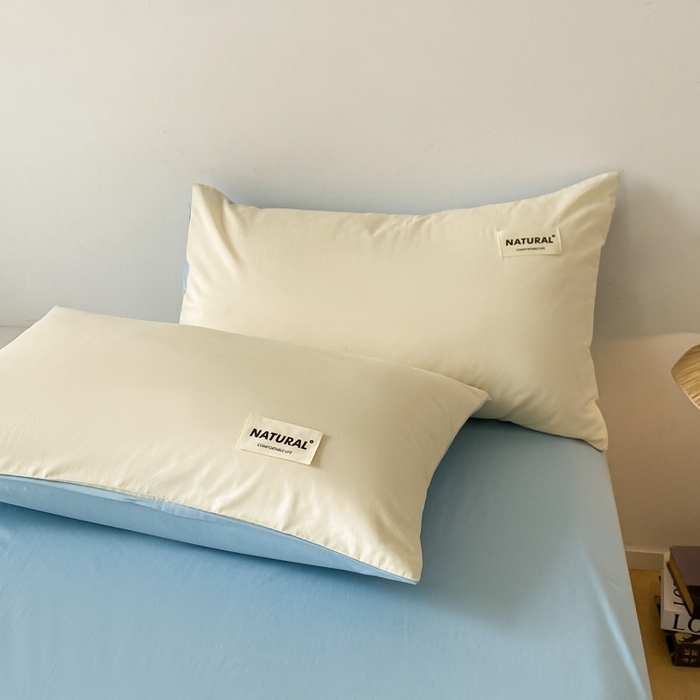 91家纺网 家纺一手货源 找家纺 芊寻家居 2024新款13372全棉纯色四件套无印良品风简约套件 奶白-海青