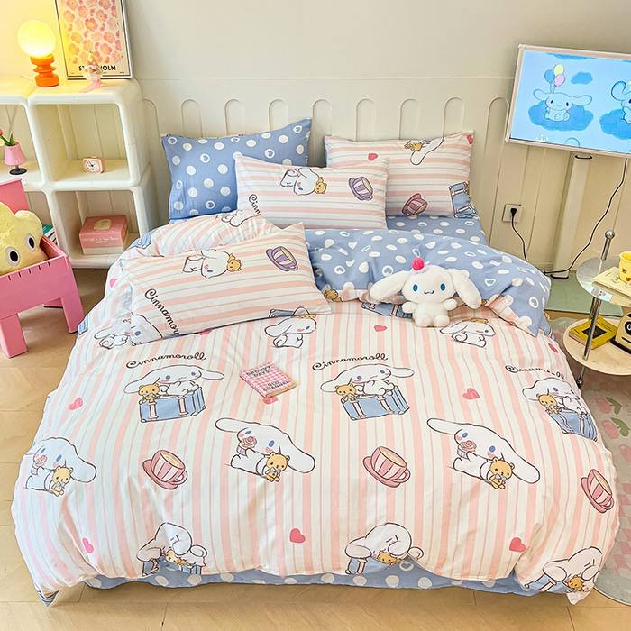 91家纺网 家纺一手货源 找家纺 博雅 2024新款全棉三丽鸥AB版活性印花四件套 休闲玉桂狗