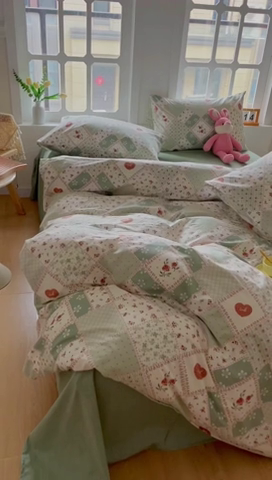 91家纺网 家纺一手货源 找家纺 千朵 2024新款全棉四件套 暮雪绿