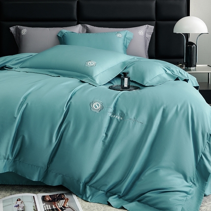 91家纺网 家纺一手货源 找家纺 （总）榻尚家居 2024新款80S长绒棉纯色绣花系列四件套--静谧系列