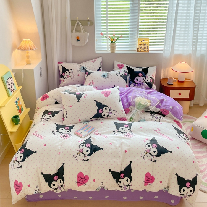 91家纺网 家纺一手货源 找家纺 博雅 2024新款全棉三丽鸥AB版活性印花四件套 甜筒库洛米