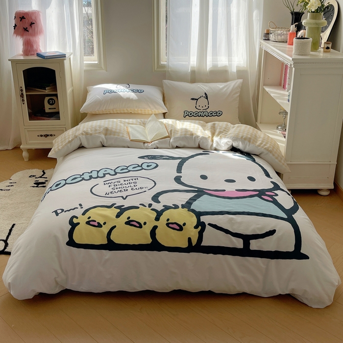 91家纺网 家纺一手货源 找家纺 星座 2025大版全棉三丽鸥四件套 伙伴帕恰狗