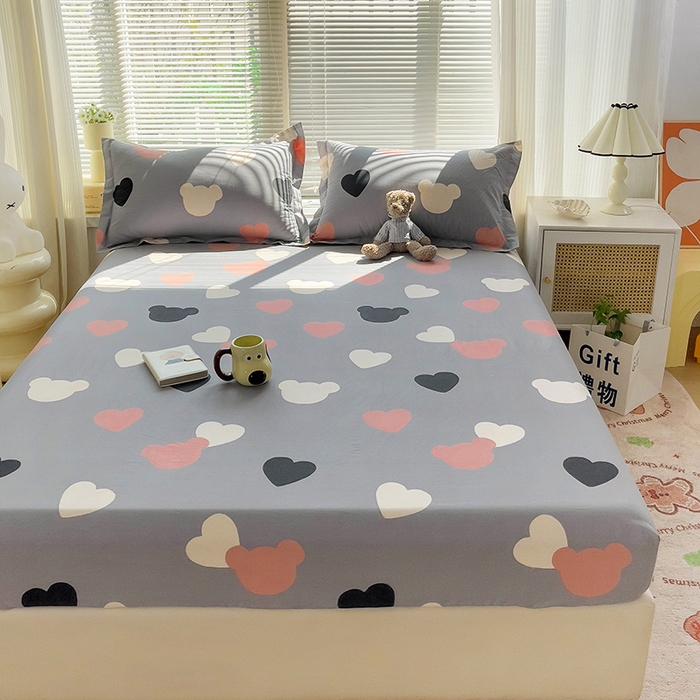 91家纺网 家纺一手货源 找家纺 大柏树 2025新款全棉13376印花四件套系列（可定制）-单床笠 小爱恋