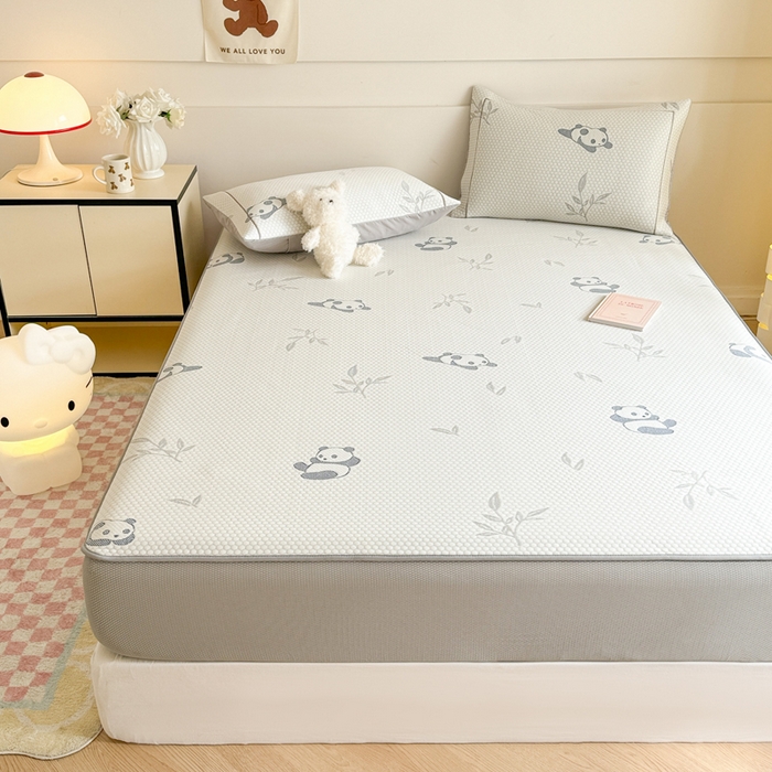 91家纺网 家纺一手货源 找家纺 慕尚家纺 2025新款卡通凉豆豆凉感冰丝席凉席 床笠款-小熊猫