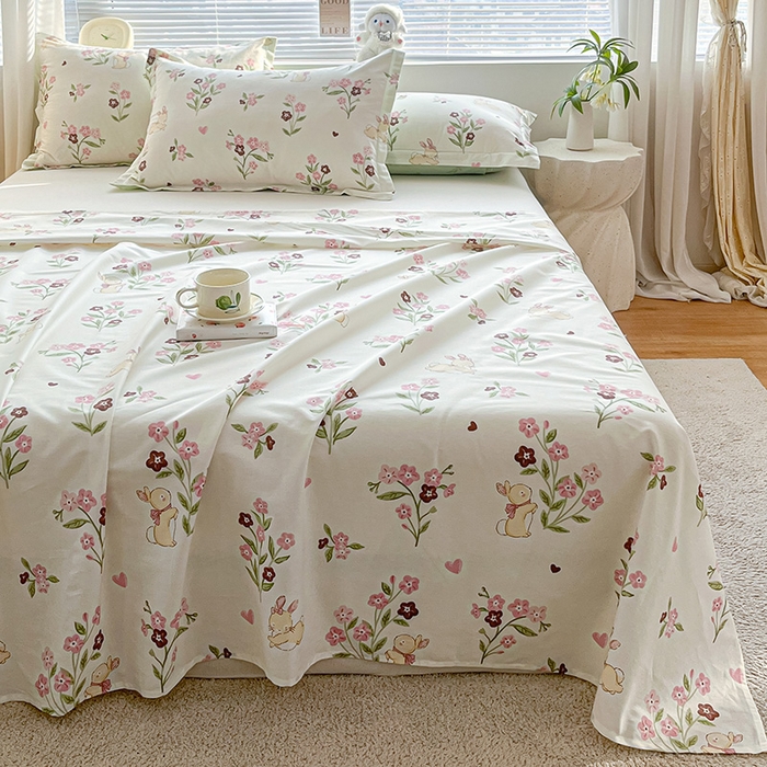 91家纺网 家纺一手货源 找家纺 涵宸家纺 2024新款全棉小清新印花单品套件--单床单 床单-甜糖奶咖