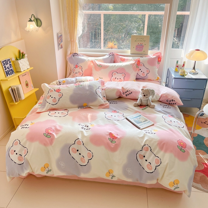 91家纺网 家纺一手货源 找家纺 涵宸家纺 2024新款全棉小清新印花单品套件--单被套 萌萌彩