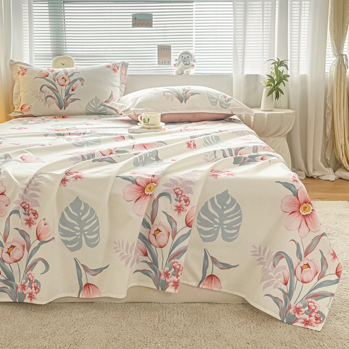 91家纺网 家纺一手货源 找家纺 涵宸家纺 2024新款全棉小清新印花单品套件--单床单 床单-长歌行