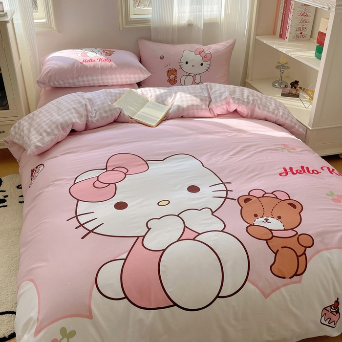 91家纺网 家纺一手货源 找家纺 星座 2025大版全棉三丽鸥四件套 樱桃KT