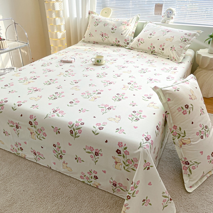 91家纺网 家纺一手货源 找家纺 涵宸家纺 2024新款全棉小清新印花单品套件--单床单 床单-甜糖奶咖