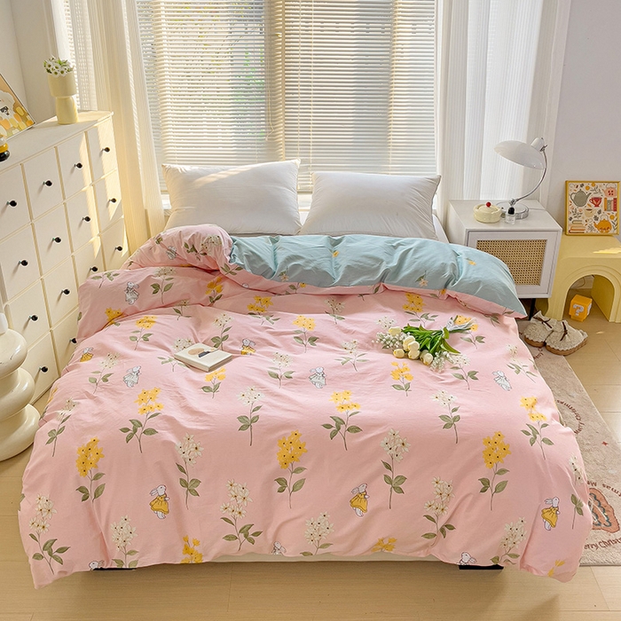 91家纺网 家纺一手货源 找家纺 大柏树 2025新款全棉13376印花四件套系列（可定制）-单被套 小花兔-粉