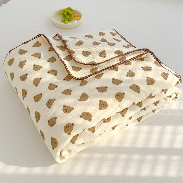 91家纺网 家纺一手货源 找家纺 芯恋 2025新款母婴级全棉皱皱纱儿童被双层纱夏被 可爱熊