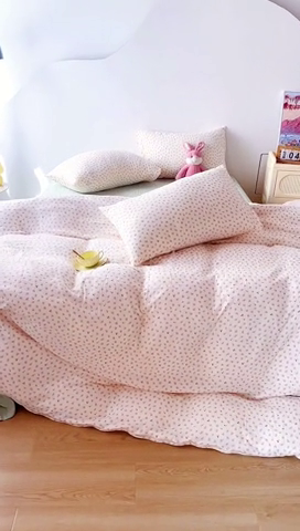 91家纺网 家纺一手货源 找家纺 千朵 2024新款全棉双层纱四件套 甜心粉