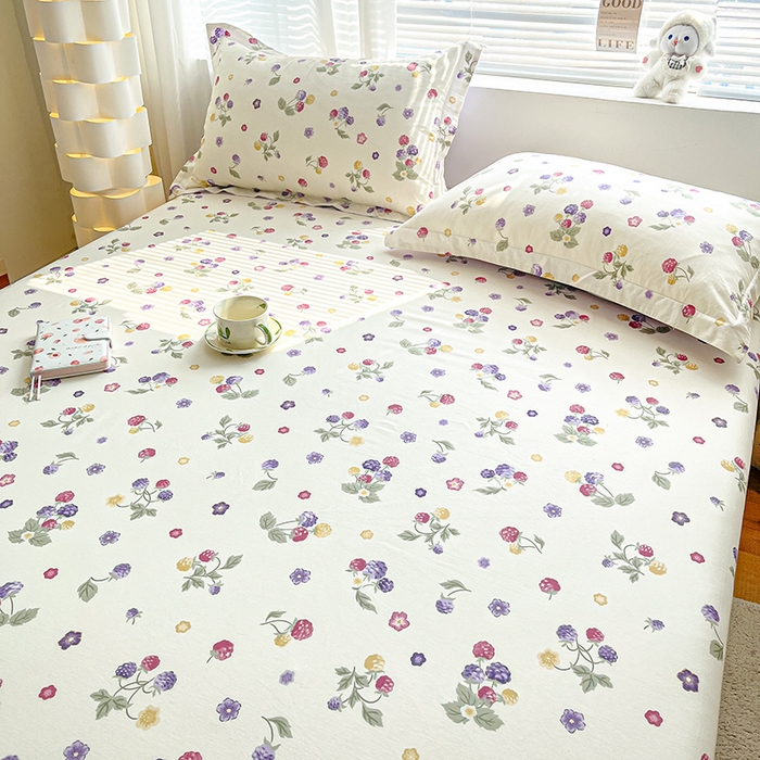 91家纺网 家纺一手货源 找家纺 涵宸家纺 2024新款全棉小清新印花单品套件--单床笠 床笠-樱桃可可