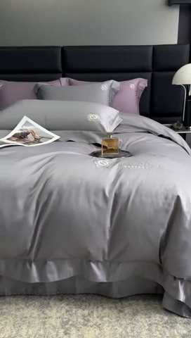 91家纺网 家纺一手货源 找家纺 榻尚家居 2024新款80S长绒棉纯色绣花系列四件套--静谧系列 静谧-灰