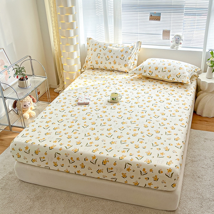 91家纺网 家纺一手货源 找家纺 涵宸家纺 2024新款全棉小清新印花单品套件--单床笠 床笠-菊馨兔