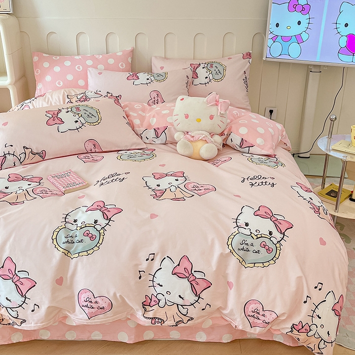 91家纺网 家纺一手货源 找家纺 博雅 2024新款全棉三丽鸥AB版活性印花四件套 曲奇kt