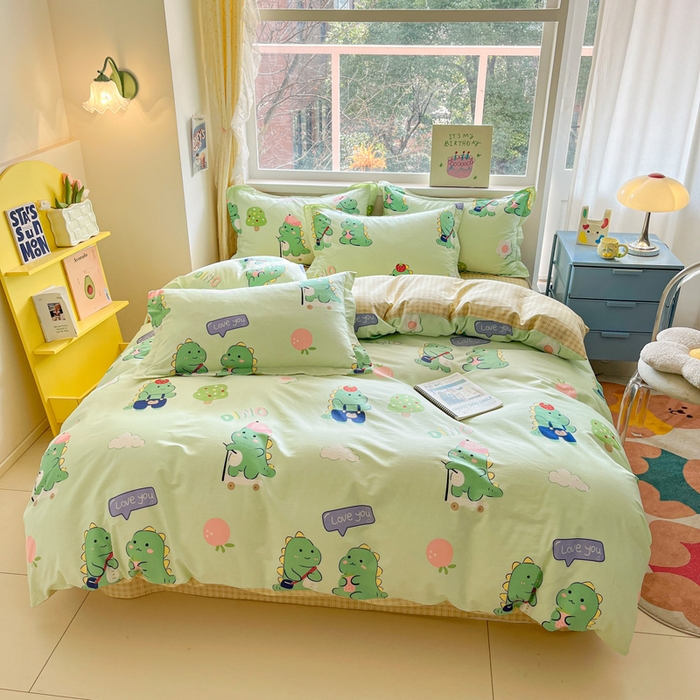 91家纺网 家纺一手货源 找家纺 涵宸家纺 2024新款全棉小清新印花单品套件--单被套 龙游记