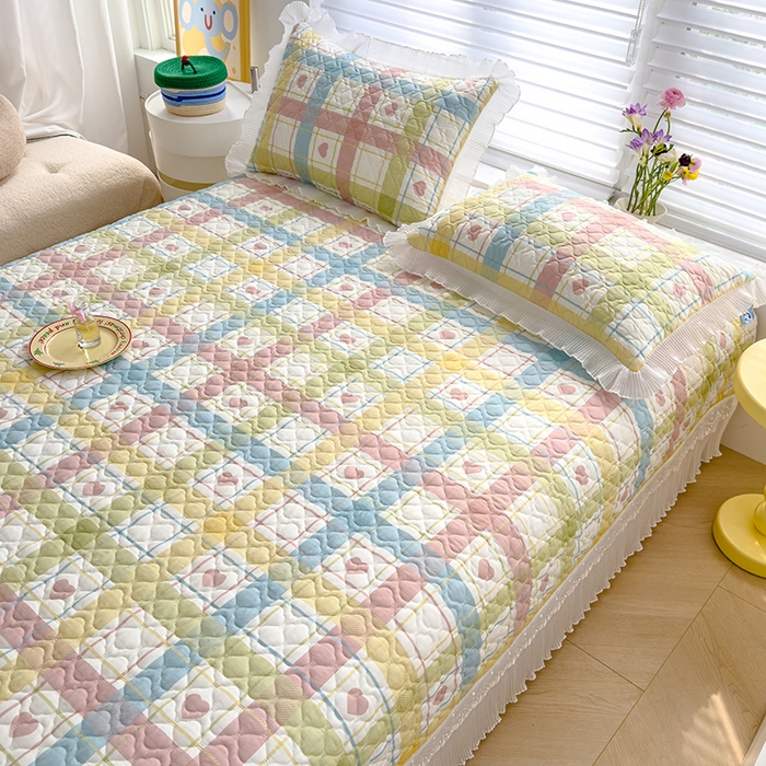 91家纺网 家纺一手货源 找家纺 冬然 2023新款全棉床盖纯棉床盖夹棉床单全棉床单纯棉床单爱心格-粉