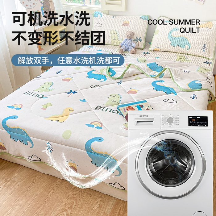 91家纺网 家纺一手货源 找家纺 布卢姆床垫 2025新款A类凉感丝数码印花夏被凉席四件套 恐龙世界