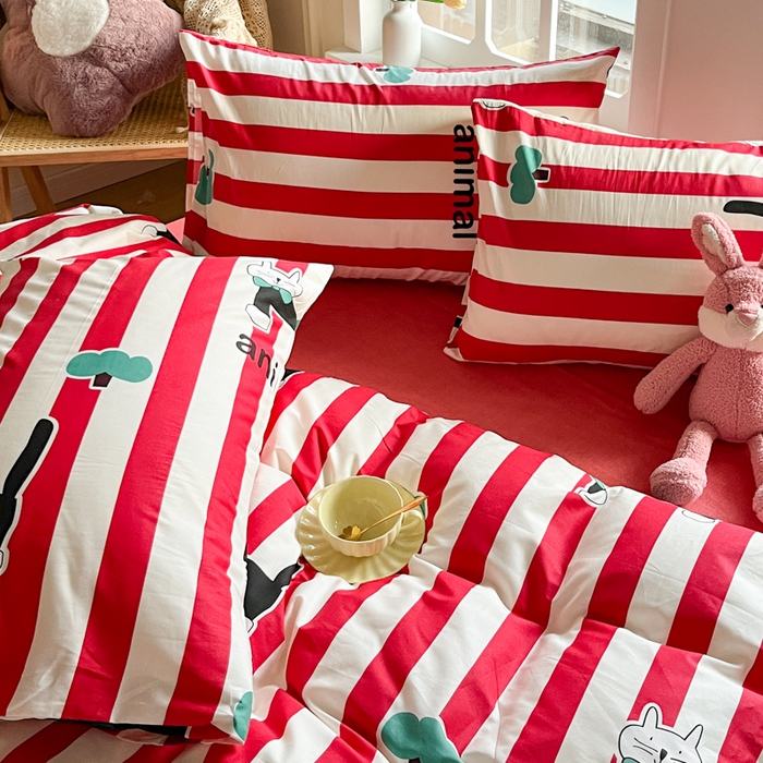 91家纺网 家纺一手货源 找家纺 千朵 2024新款全棉四件套 领结猫