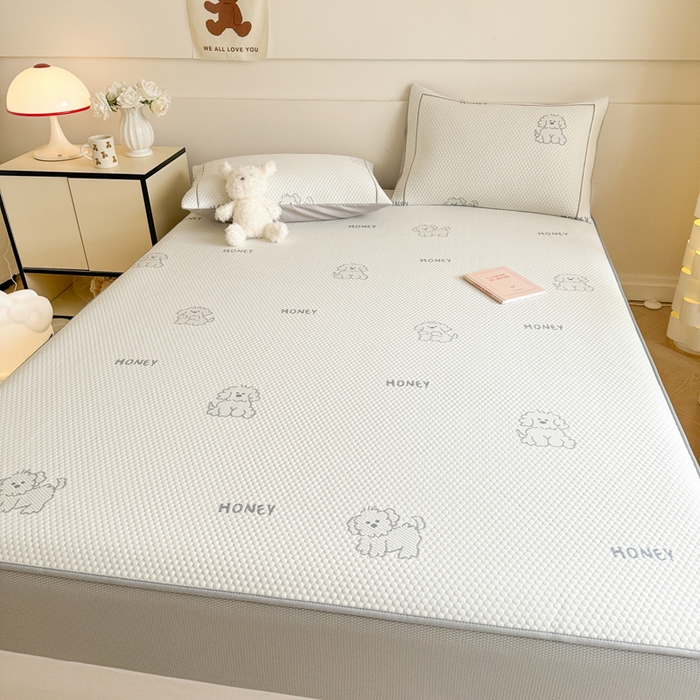 91家纺网 家纺一手货源 找家纺 慕尚家纺 2025新款卡通凉豆豆凉感冰丝席凉席 床笠款-小狗