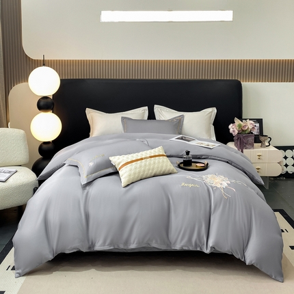 91家纺网 家纺一手货源 找家纺 （总）梦喜妮家纺 2024直播爆款高支高密凉感丝纯色刺绣水洗真丝天丝四件套