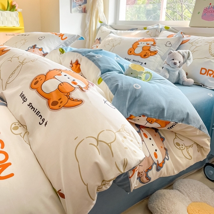 91家纺网 家纺一手货源 找家纺 涵宸家纺 2024新款全棉小清新印花单品套件--单被套 龙先生