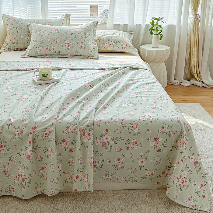 91家纺网 家纺一手货源 找家纺 涵宸家纺 2024新款全棉小清新印花单品套件--单床单 床单-浅香