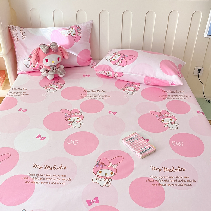 91家纺网 家纺一手货源 找家纺 博雅 2024新款三丽鸥正版授权全棉活性印花单床笠 波点美乐蒂